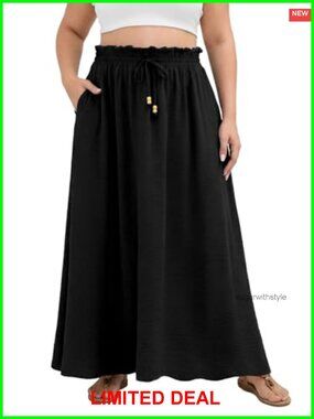 Women's Plus Size A-Line Maxi Skirt Elastic Waist Pockets